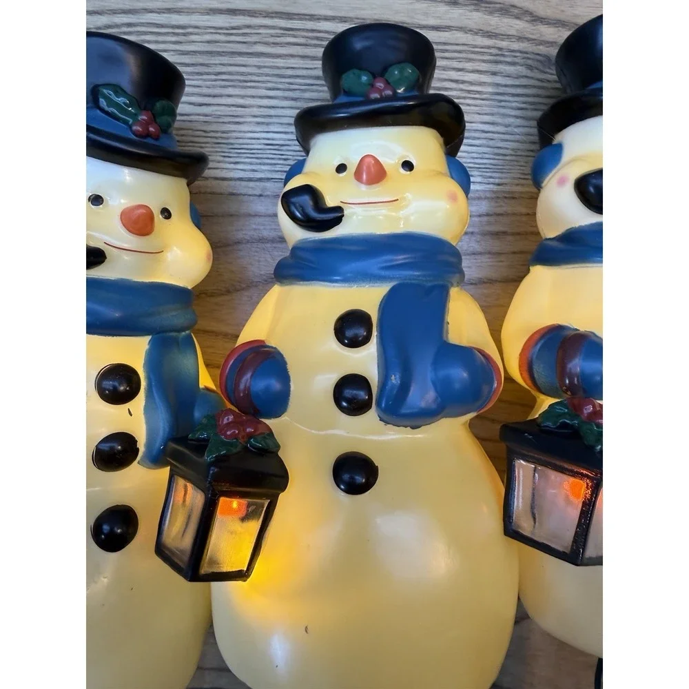 Vintage Blow Mold Snowman Pathway Lights Yard Stakes 4 Snowmen